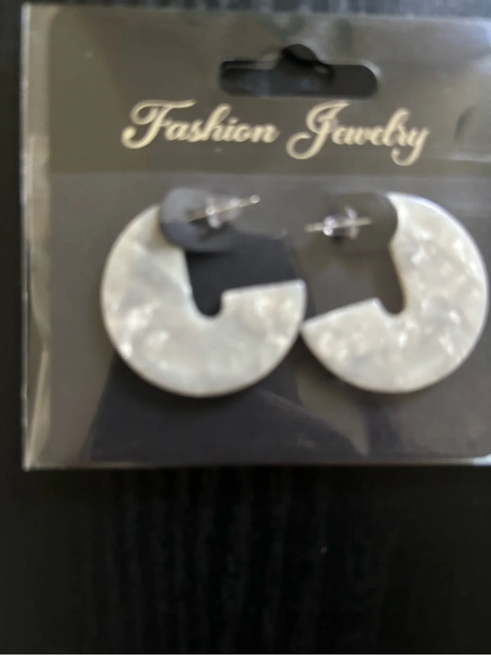 Fashion Jewelry White Marbled Cutout Hoop Earrings and two other new pieces